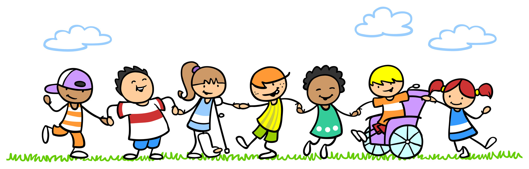 Diverse Cartoon Children holding hands